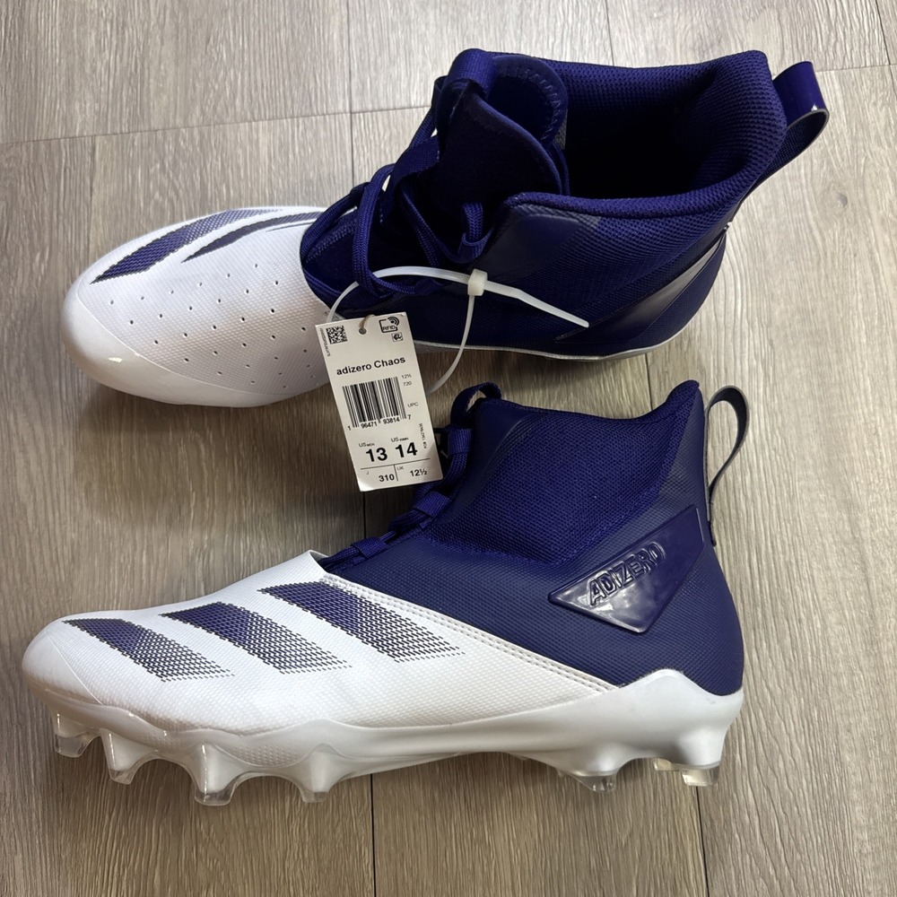 NEW Adidas ADIZERO Chaos High-Top Football Cleats White Purple Grass Mens 13